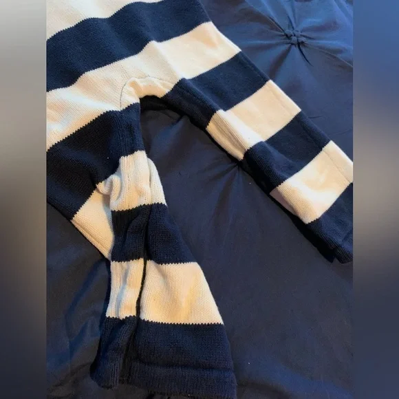 Old Navy Blue and White Striped Footie One Piece with Hood - Picture 3 of 6